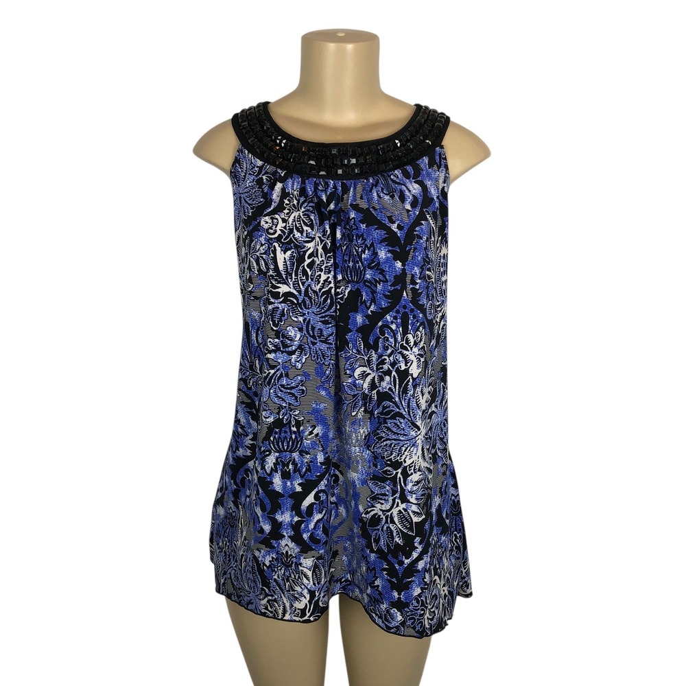 Susan Lawrence Y2K Floral Print Beaded Tank Top Plus Size 1X Fairy Whimsigoth